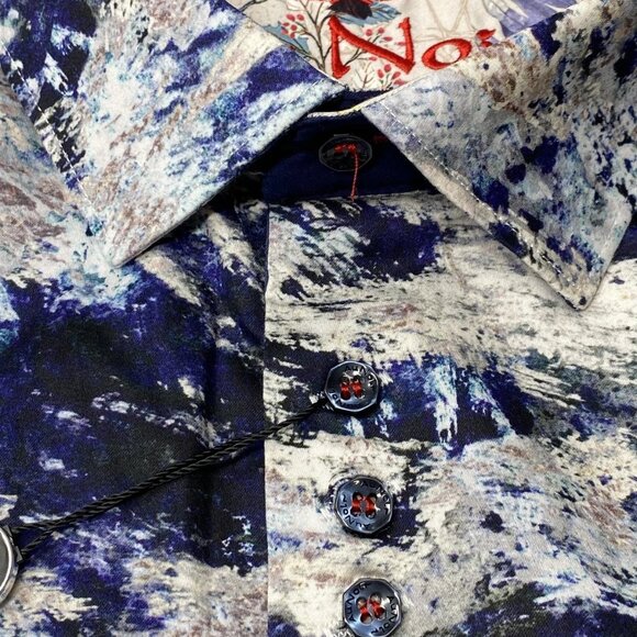 NEW AU NOIR Magnani Indigo Woven Stretch Abstract Button-Down Shirt – Size 4XL - Picture 7 of 11